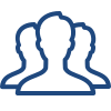 Blue outline icon of three generic human silhouettes, with one figure in front and two partially visible behind, symbolizing a group or community.